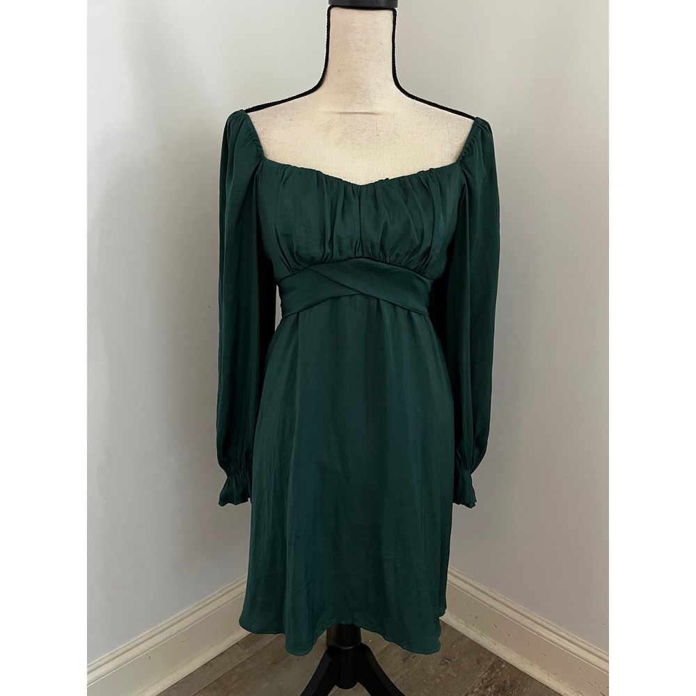 Dark Green Whimsigoth Babydoll Dress Small Long Sleeve Off Shoulder Romantic